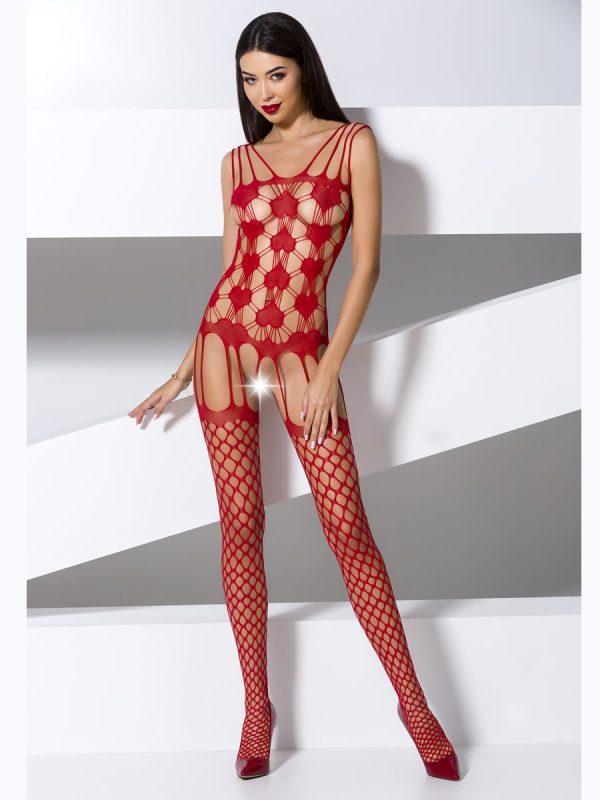 Bodystocking – mrežasti kombinezon BS067 Red - Slika 2