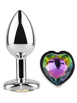 Diamond Heart Butt Plug Small Rainbow