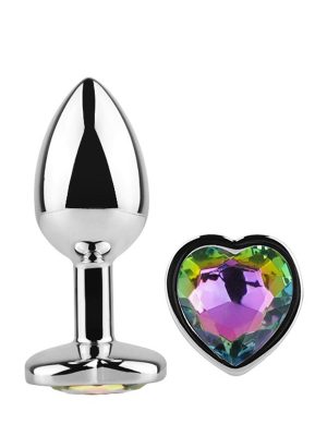 Diamond Heart Butt Plug Medium Rainbow