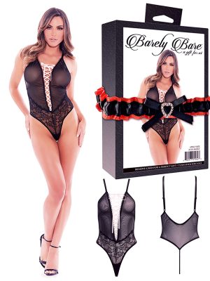 BARELY BARE LACE UP TEDDY BLACK